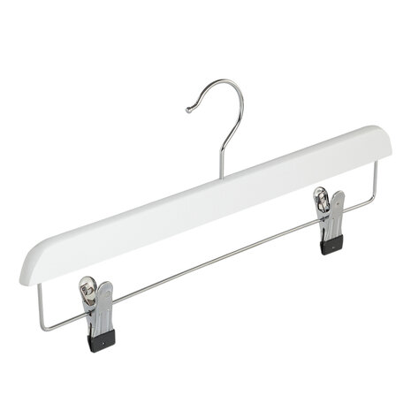 Rok / broekhanger lotushout wit gelakt met knijpers, 40 cm