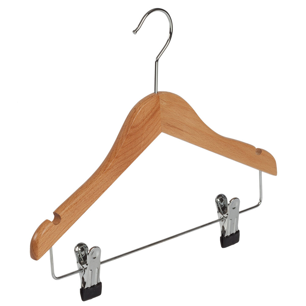 Blouse / shirthanger (vlak) beukenhout naturel gelakt met rokinkepingen en anti-slip knijpers
