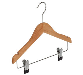 Blouse / shirthanger (vlak) beukenhout naturel gelakt met rokinkepingen en anti-slip knijpers