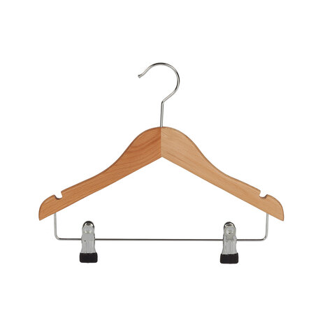 Blouse / shirthanger (vlak) beukenhout naturel gelakt met rokinkepingen en anti-slip knijpers