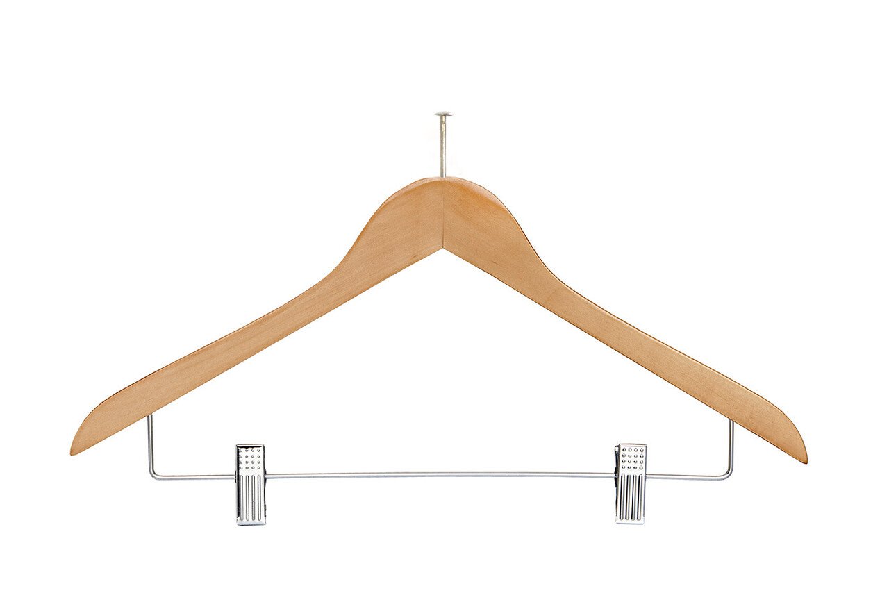 DE KLEDINGHANGER GIGANT Hotelhanger anti-diefstal (geknikt) lotushout naturel gelakt met anti-slip knijpers DE KLEDINGHANGER GIGANT Hotelhanger anti-diefstal (geknikt) lotushout naturel gelakt met anti-slip knijpers