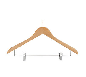 DE KLEDINGHANGER GIGANT Hotelhanger anti-diefstal (geknikt) lotushout naturel gelakt met anti-slip knijpers