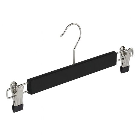 DE KLEDINGHANGER GIGANT Rok / broekhanger lotushout zwart gelakt met anti-slip knijpers