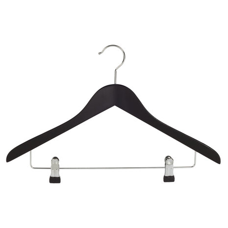 DE KLEDINGHANGER GIGANT Blouse / shirthanger (geknikt) lotushout zwart gelakt met anti-slip knijpers DE KLEDINGHANGER GIGANT Blouse / shirthanger (geknikt) lotushout zwart gelakt met anti-slip knijpers