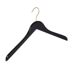 DE KLEDINGHANGER GIGANT Blouse / shirthanger beukenhout zwart gelakt met messinghaak, 41 cm