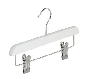 Rok / broekhanger lotushout wit gelakt met knijpers, 28 cm