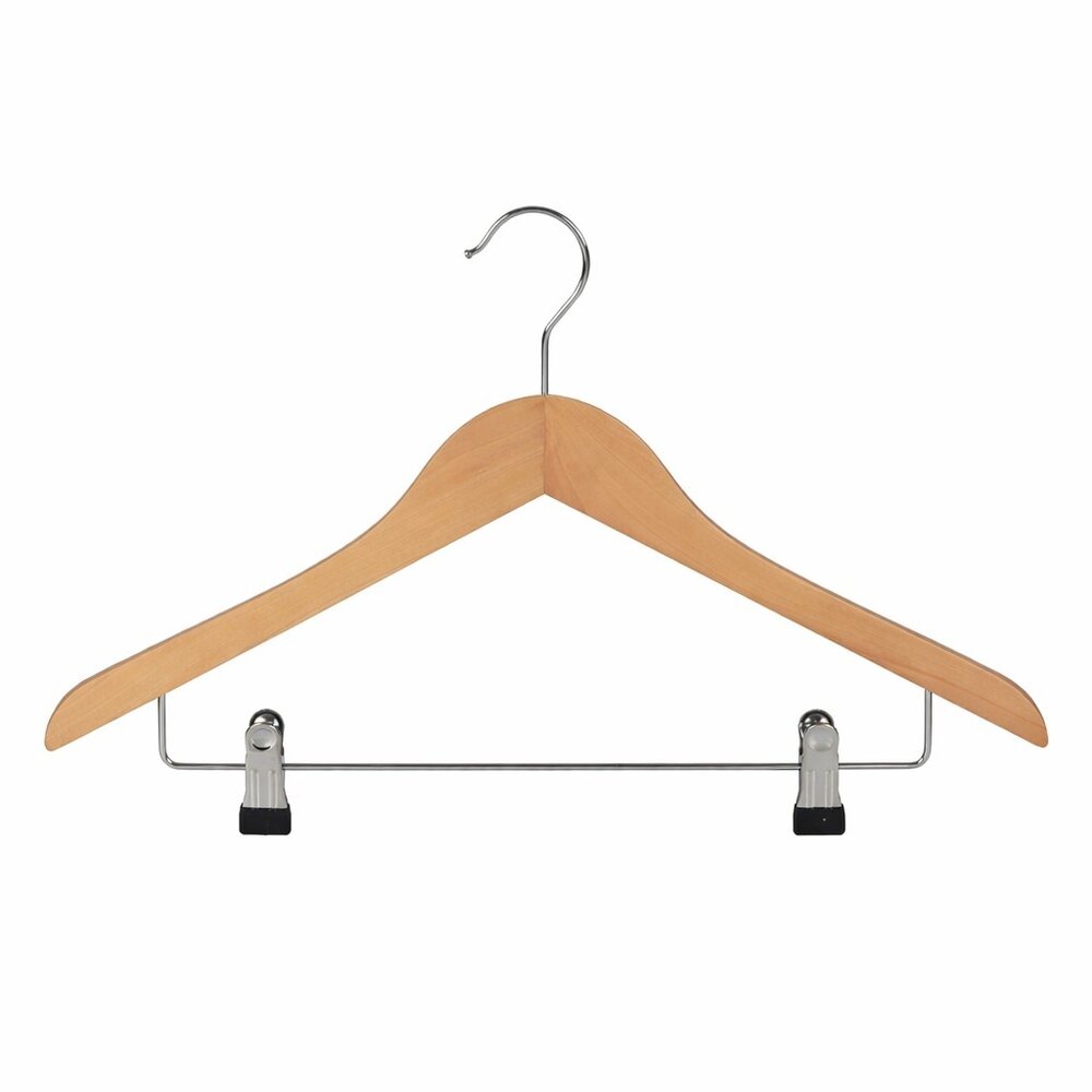 DE KLEDINGHANGER GIGANT Blouse / shirthanger lotushout naturel gelakt met knijperlat, 44 cm