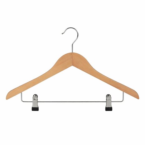 DE KLEDINGHANGER GIGANT Blouse / shirthanger lotushout naturel gelakt met knijperlat, 44 cm