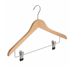 Blouse / shirthanger lotushout naturel gelakt met knijperlat, 44 cm