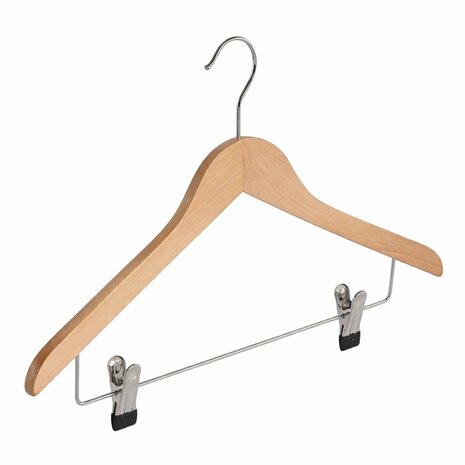 DE KLEDINGHANGER GIGANT Blouse / shirthanger lotushout naturel gelakt met knijperlat, 44 cm