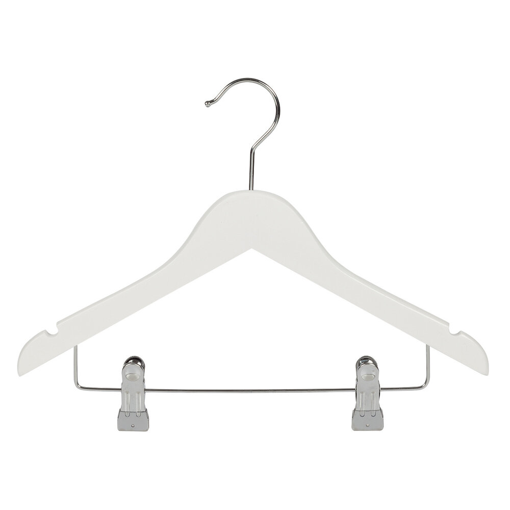 Kinderhanger lotushout wit gelakt met rokinkepingen en knijperlat, 34 cm