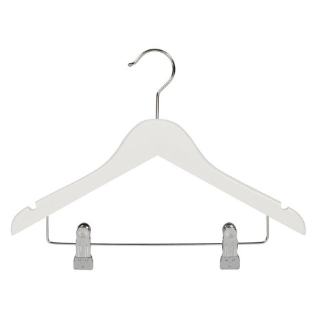 DE KLEDINGHANGER GIGANT Kinderhanger lotushout wit gelakt met rokinkepingen en knijperlat, 34 cm DE KLEDINGHANGER GIGANT Kinderhanger lotushout wit gelakt met rokinkepingen en knijperlat, 34 cm