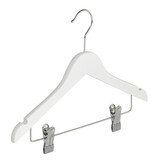 De Kledinghanger Gigant Kinderhanger lotushout wit gelakt met rokinkepingen en knijperlat, 34 cm