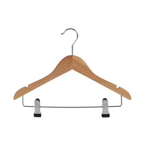 DE KLEDINGHANGER GIGANT Kinderhanger lotushout naturel gelakt met rokinkepingen en knijperlat, 36 cm