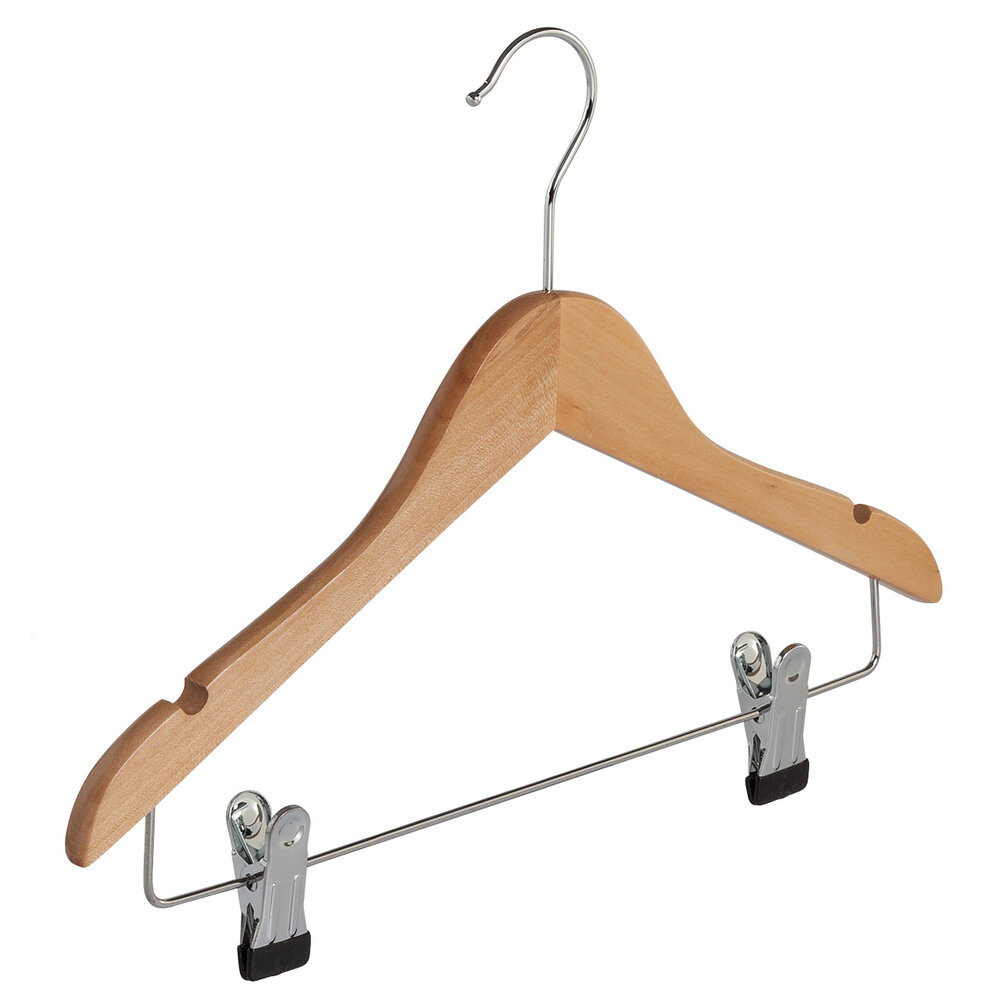 DE KLEDINGHANGER GIGANT Kinderhanger lotushout naturel gelakt met rokinkepingen en knijperlat, 36 cm