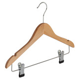 Kinderhanger lotushout naturel gelakt met rokinkepingen en knijperlat, 36 cm