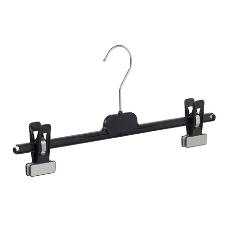 Rok / broekhanger kunststof zwart met knijpers, 28 cm