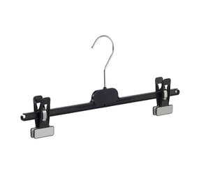 Mainetti Rok / broekhanger kunststof zwart met knijpers, 36 cm