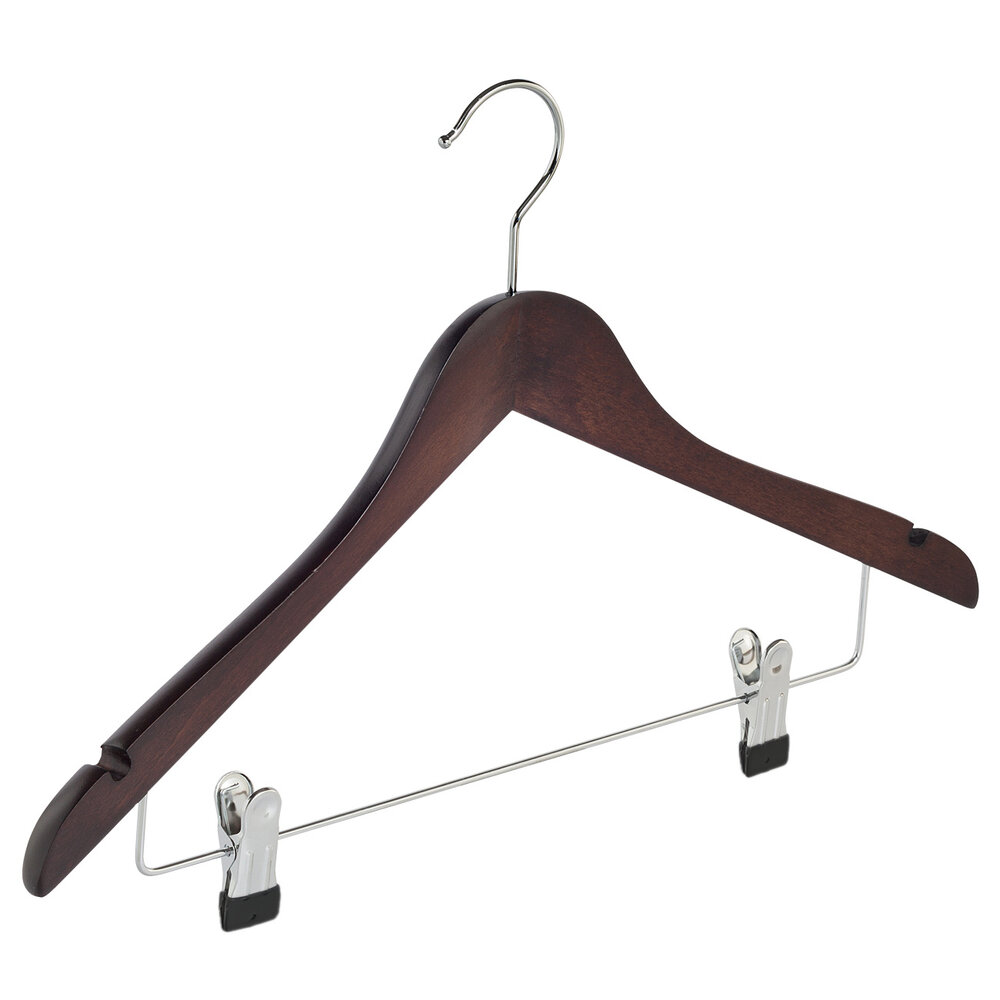 Blouse / shirthanger beukenhout wenge gebeitst met rokinkepingen en knijperlat, 38 cm Blouse / shirthanger beukenhout wenge gebeitst met rokinkepingen en knijperlat, 38 cm