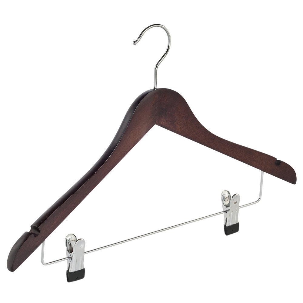 Blouse / shirthanger beukenhout wenge gebeitst met rokinkepingen en knijperlat, 41 cm Blouse / shirthanger beukenhout wenge gebeitst met rokinkepingen en knijperlat, 41 cm