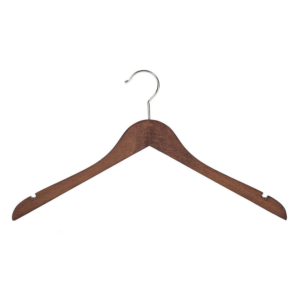 Blouse / shirthanger beukenhout walnoten gebeitst met rokinkepingen, 44 cm Blouse / shirthanger beukenhout walnoten gebeitst met rokinkepingen, 44 cm
