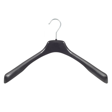 Mantel / kostuumhanger kunststof zwart met schouderverbreding, 50 cm Mantel / kostuumhanger kunststof zwart met schouderverbreding, 50 cm