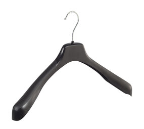 Mantel / kostuumhanger kunststof zwart met schouderverbreding, 50 cm Mantel / kostuumhanger kunststof zwart met schouderverbreding, 50 cm