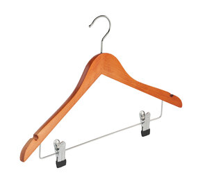 Blouse / shirthanger beukenhout kersen gebeitst met rokinkepingen en knijperlat, 44 cm Blouse / shirthanger beukenhout kersen gebeitst met rokinkepingen en knijperlat, 44 cm