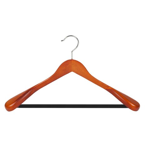 Mantel / kostuumhanger beukenhout kersen gebeitst met schouderverbreding en anti-slip broeklat, 44 cm Mantel / kostuumhanger beukenhout kersen gebeitst met schouderverbreding en anti-slip broeklat, 44 cm