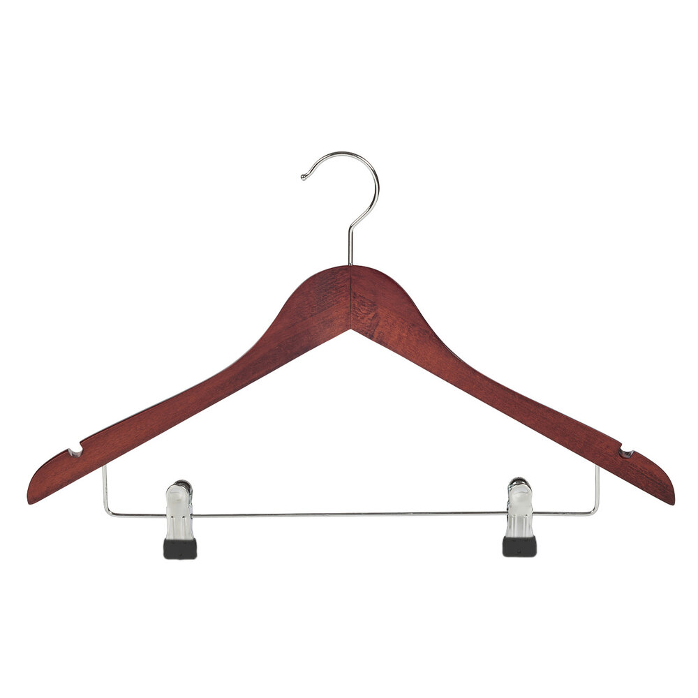 De Kledinghanger Gigant Blouse / shirthanger beukenhout mahonie gebeitst met rokinkepingen en knijperlat, 38 cm De Kledinghanger Gigant Blouse / shirthanger beukenhout mahonie gebeitst met rokinkepingen en knijperlat, 38 cm