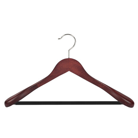 Mantel / kostuumhanger beukenhout mahonie gebeitst met schouderverbreding en anti-slip broeklat, 41 cm