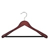 Mantel / kostuumhanger beukenhout mahonie gebeitst met schouderverbreding en anti-slip broeklat, 44 cm