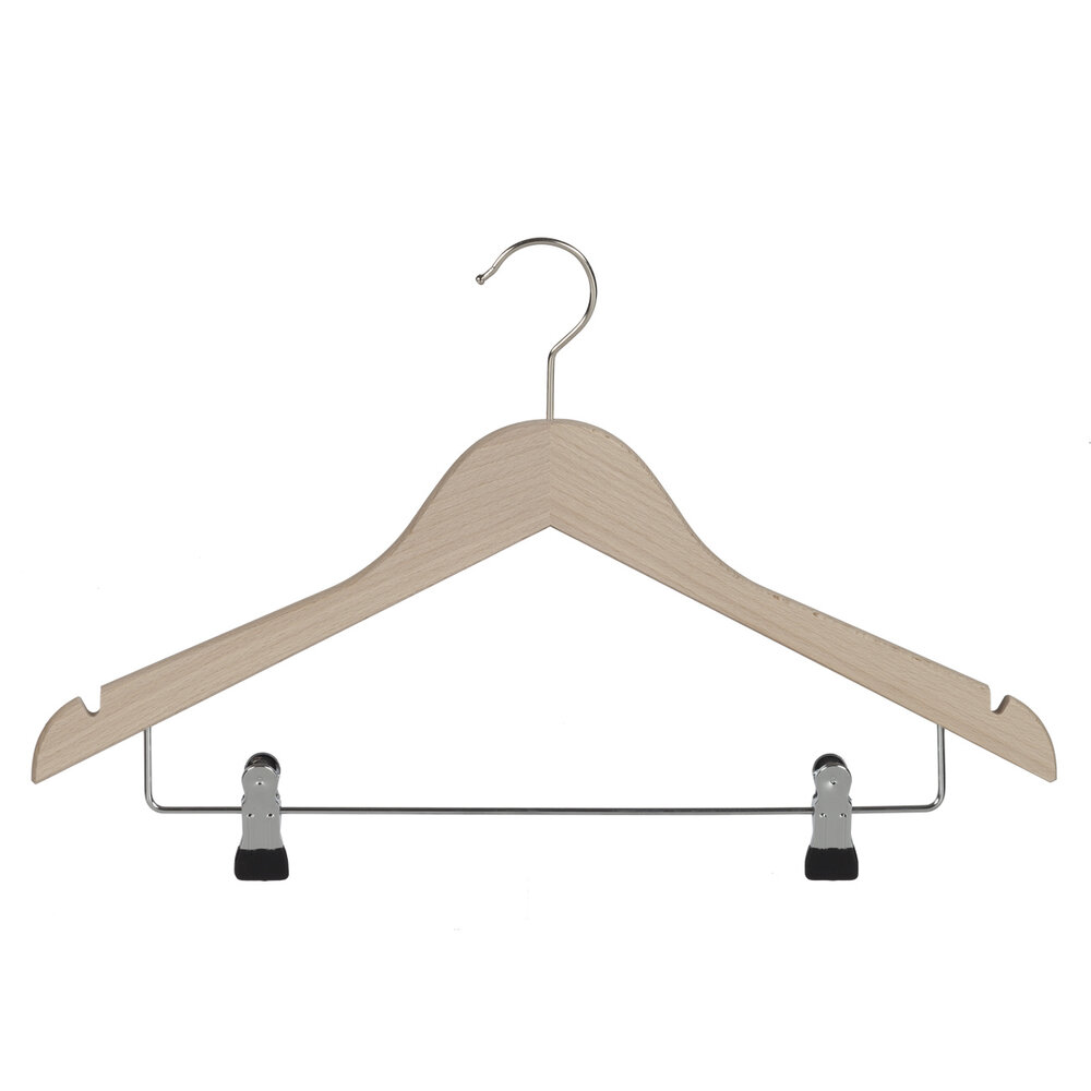 De Kledinghanger Gigant Blouse / shirthanger beukenhout naturel ongelakt met rokinkepingen en knijperlat, 44 cm