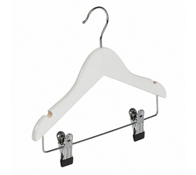 DE KLEDINGHANGER GIGANT Kinderhanger lotushout wit gelakt met rokinkepingen en knijperlat, 28 cm
