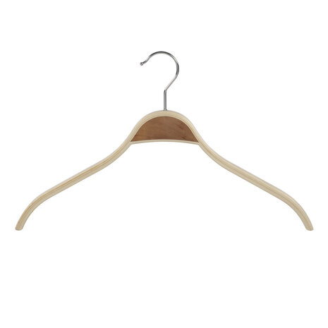 Mantel / kostuumhanger berkenhout naturel gelakt met schouderverbreding, 46 cm