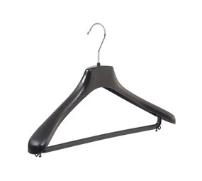 Mantel / kostuumhanger kunststof zwart met schouderverbreding en broeklat, 38 cm
