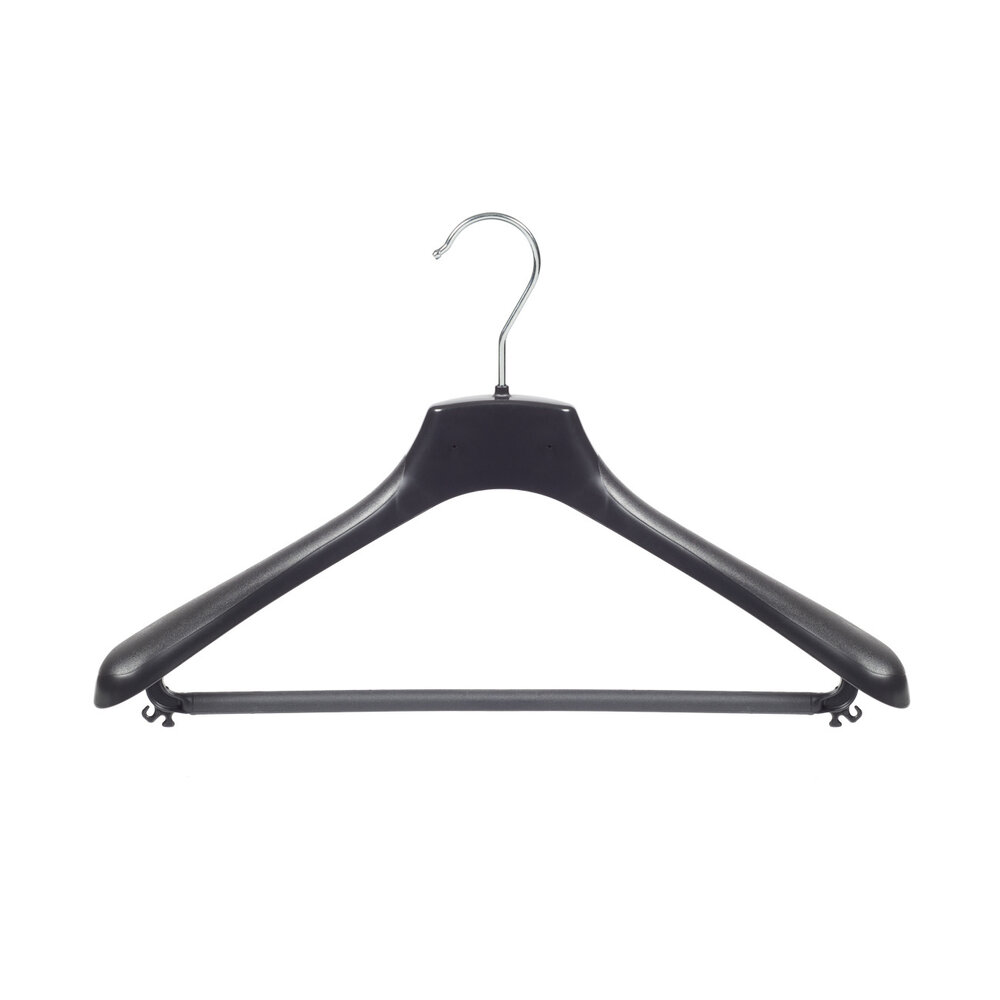 Mantel / kostuumhanger kunststof zwart met schouderverbreding en broeklat, 38 cm