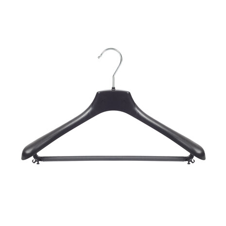 Mantel / kostuumhanger kunststof zwart met schouderverbreding en broeklat, 38 cm