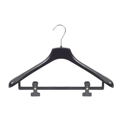 Mantel / kostuumhanger kunststof zwart met schouderverbreding en anti-slip knijpers, 45 cm Mantel / kostuumhanger kunststof zwart met schouderverbreding en anti-slip knijpers, 45 cm