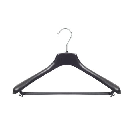 Mantel / kostuumhanger kunststof zwart met schouderverbreding en broeklat, 48 cm Mantel / kostuumhanger kunststof zwart met schouderverbreding en broeklat, 48 cm