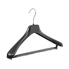 Mantel / kostuumhanger kunststof zwart met schouderverbreding en anti-slip broeklat (2 mm schuim), 48 cm Mantel / kostuumhanger kunststof zwart met schouderverbreding en anti-slip broeklat (2 mm schuim), 48 cm