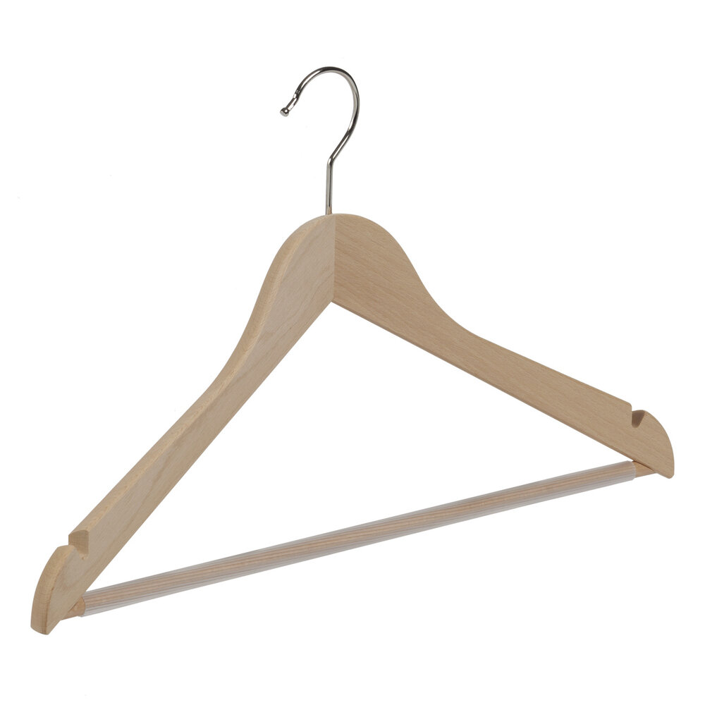 Blouse / shirthanger beukenhout naturel gelakt met rokinkepingen en anti-slip broeklat, 44 cm Blouse / shirthanger beukenhout naturel gelakt met rokinkepingen en anti-slip broeklat, 44 cm