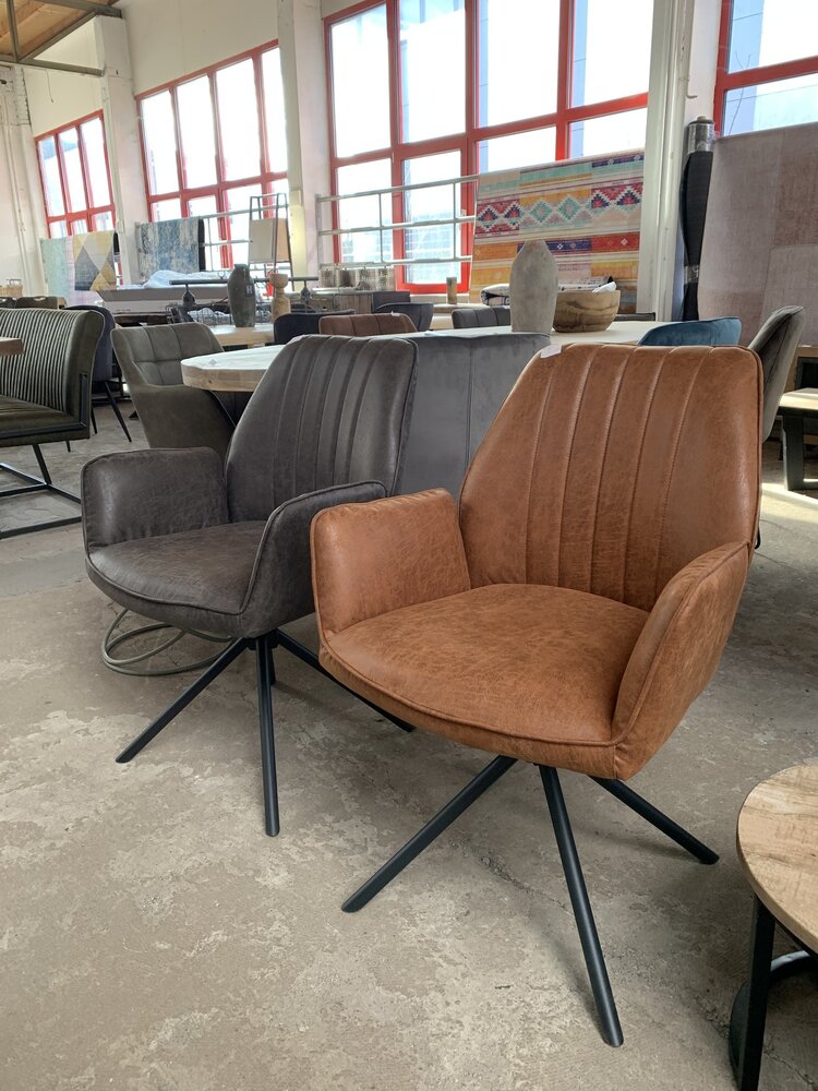 WK Home Eetstoel Darwin leer - antraciet en cognac