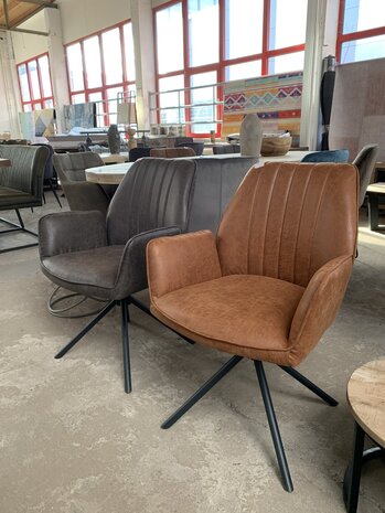 WK Home Eetstoel Darwin leer - antraciet en cognac