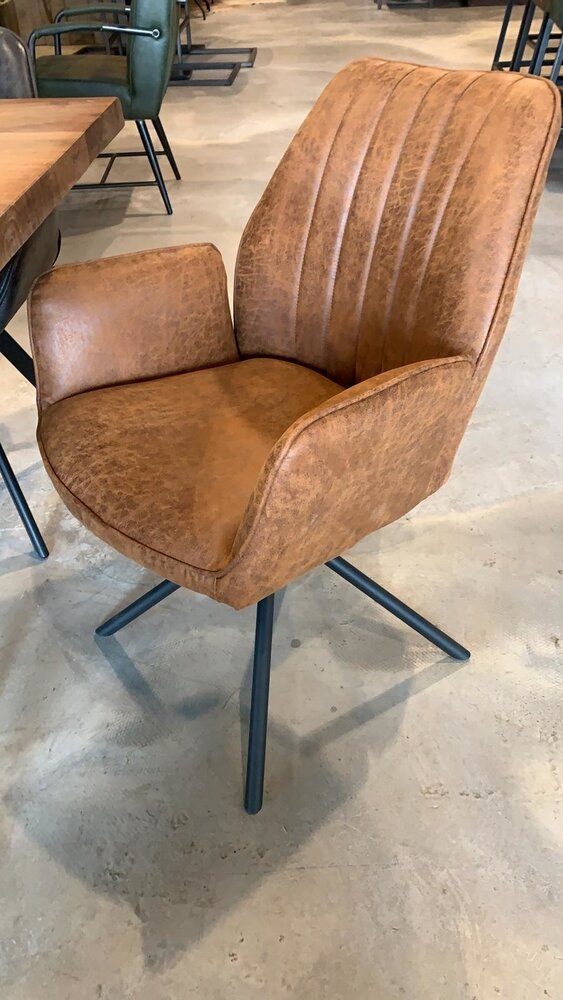 WK Home Eetstoel Darwin leer - antraciet en cognac