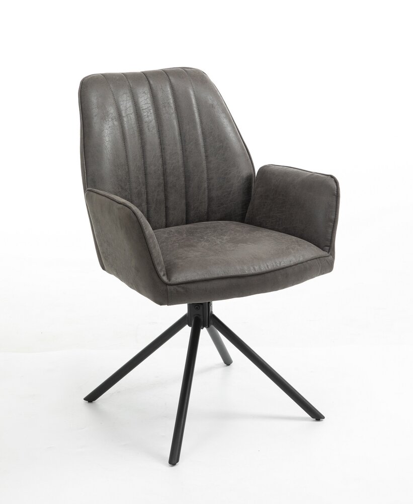 WK Home Eetstoel Darwin leer - antraciet en cognac