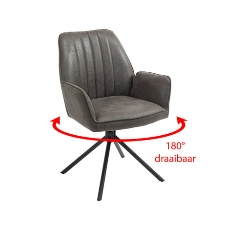 WK Home Eetstoel Darwin leer - antraciet en cognac