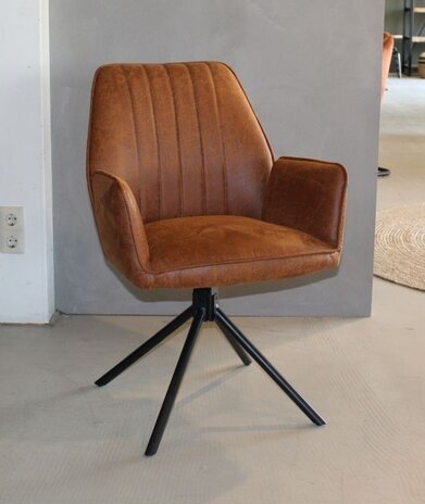 WK Home Eetstoel Darwin leer - antraciet en cognac