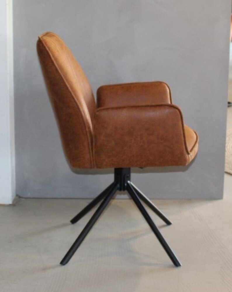 WK Home Eetstoel Darwin leer - antraciet en cognac