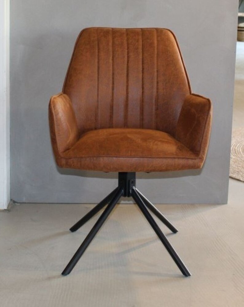 WK Home Eetstoel Darwin leer - antraciet en cognac